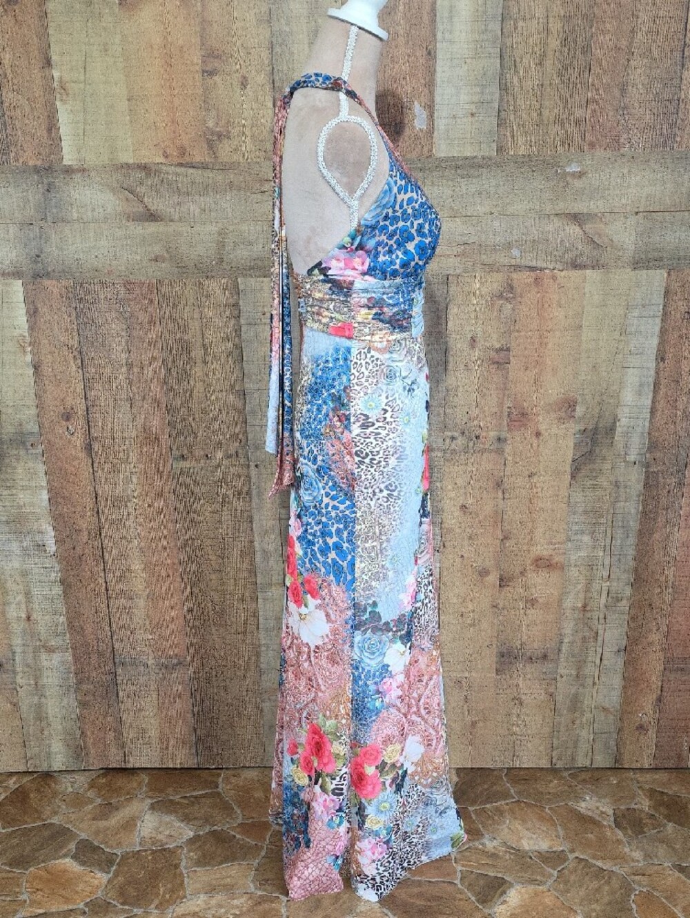 AFRM Halter Floral Paisley Maxi Dress in Blue, Pink, Coral - Picture 4 of 9